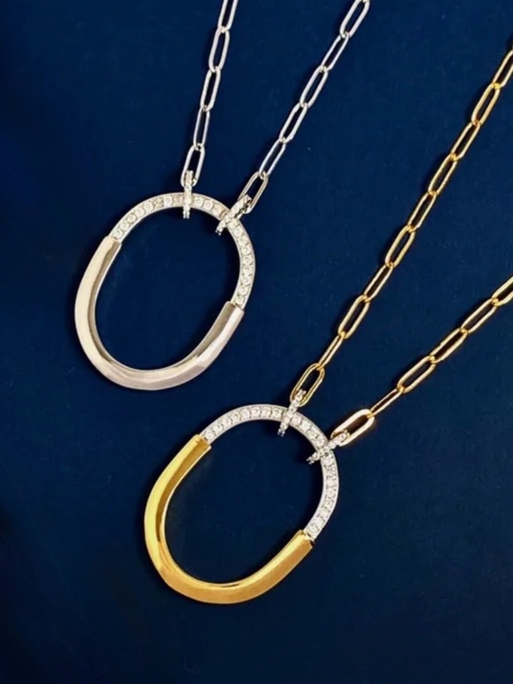 Oval Lock Pendant CZ Necklace NWT 24KT Gold Plated